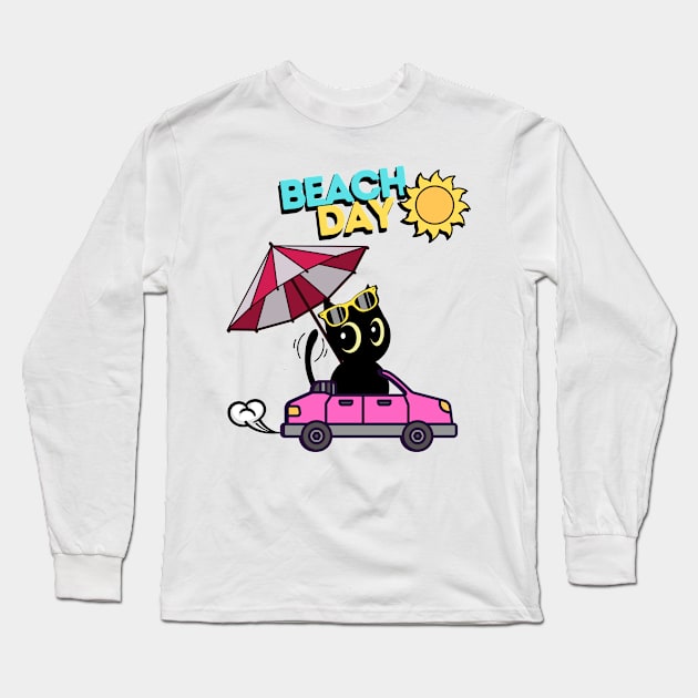 Cute black cat going to the beach Long Sleeve T-Shirt by Pet Station